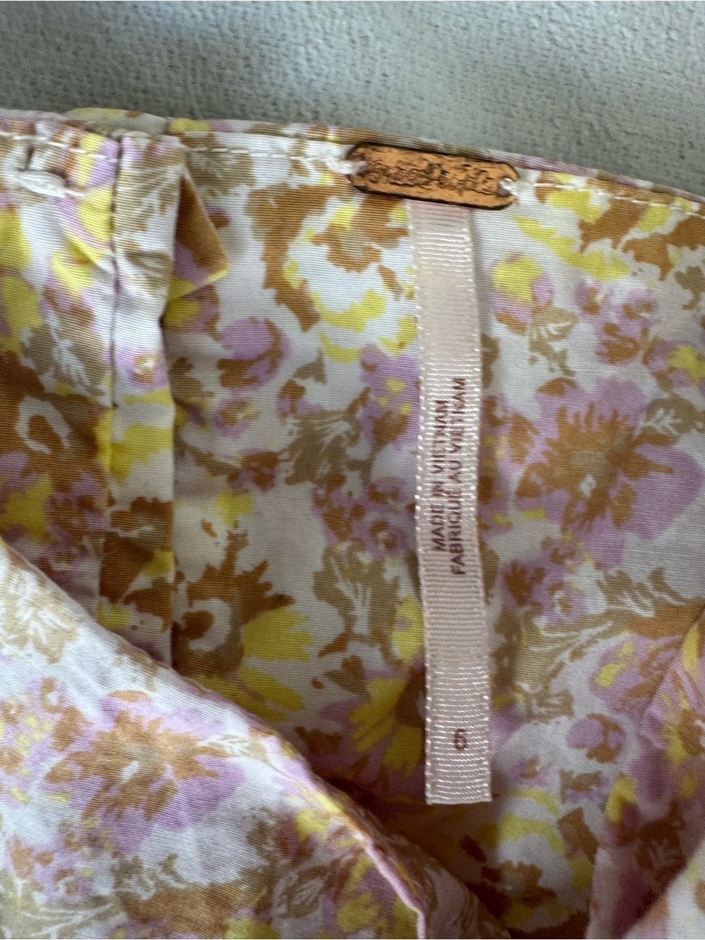 Free People She's A Dream Cream Floral Print Puff Sleeve Midi Dress 6 milkmaid - Picture 3 of 13